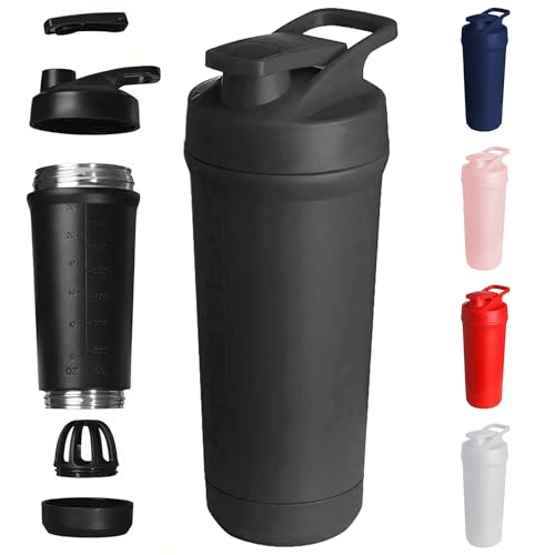 Sofia's Findings 27 oz. Stainless Steel Protein Shaker Bottle, Leakproof Stainless Steel Protein Shaker, Perfect for Protein Shakes and Pre Workout, Whisk Ball, Easy to Clean - Black