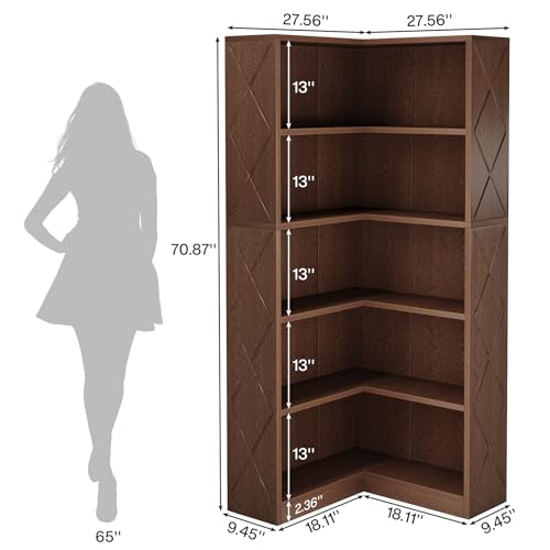Tribesigns 5-Tier Corner Bookcase: Space-Saving Vintage Shelf for Home Office and Bedroom