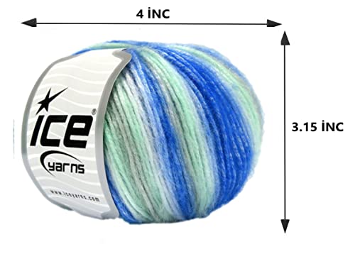 Image of Picasso (3 Pack) Light Shinny Yarn - Knitting & Crochet Yarn for DIY Hand Knitting - 44% Acrylic, 56% Polyester (3x1.76 Oz), (3x125 yds) - Blue, White, Light Grey, Mint Green