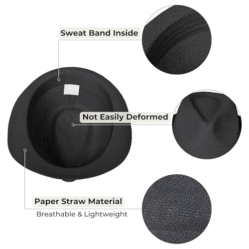 Image of Straw Trilby Fedora Hat for Men Women 1920s Panama Hat Short Brim Summer Beach Sun Hat with Band