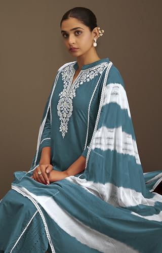 Image of DRESOUL Women Pure Cotton Schiffli Embroidered Kurta Set and Dupatta