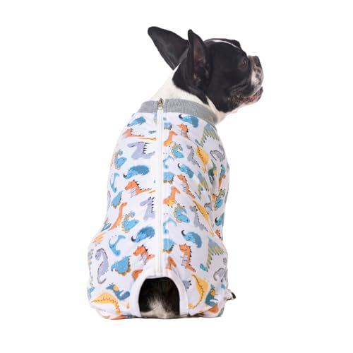 BT Bear Small Dog Clothes, Soft Cotton Puppy Pajamas PJS, Cute Dog Sleeping Clothes, White Dinosaur M, Medium - Image 2