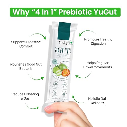 Image of YuGut Prebiotic 4 in1 Fiber Supplement Powder For Gut Cleanse And Digestion Wellness | Powdered By FOSSENCE, Bael, Inulin | Reduce, Bloating, Acidity & Constipation Reliefs | Plant Based, No Added Sugar (15 Servings) 150g