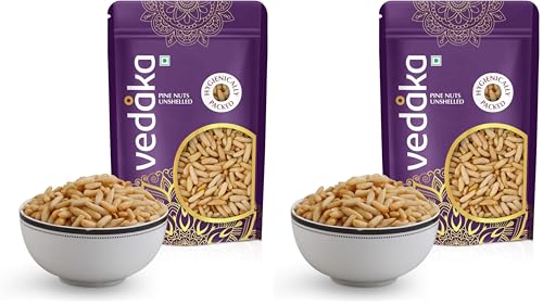 Image of Amazon Brand - Vedaka Premium Pine Nuts Unshelled (Chilgoza), 250G | Healthy Snaps | High In Fiber | Antioxidant Rich (Pack of 2)