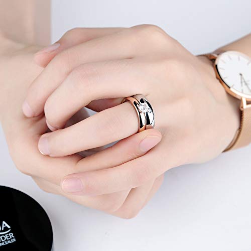 Bague en acier au titane femme : anneau double or rose et bijou main créatif