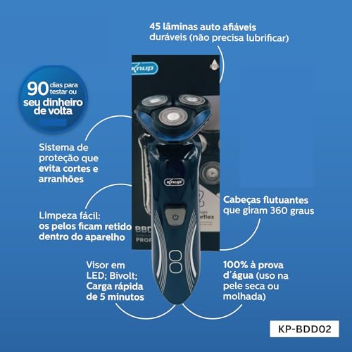 Barbeador Elétrico Premium, Shaver de Alto Desempenho, Barba Seca ou Molhada, 5W, Bivolt - Preto/Azu