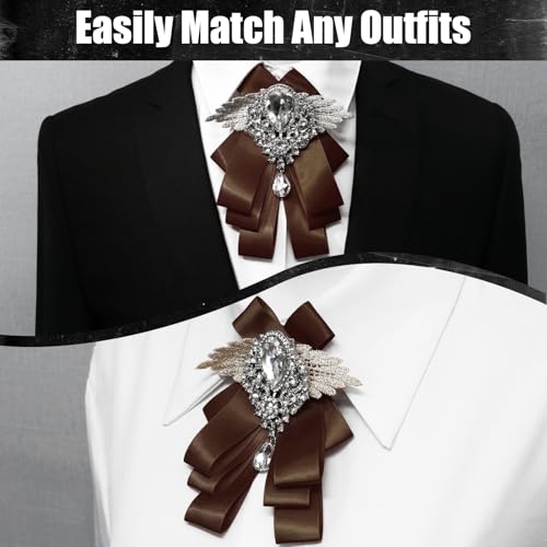 Image of Luckyvestir Womens Mens Bow Tie Ribbon Black Rhinestone Bow Ties Men Large Crystal Bowknot Bowtie for Wedding Party Banquet