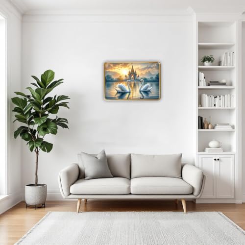 Image of Vastu Swan Pair Photo Frame, Gold, Slim, Sparkle Coated Lamination, 12x18 Inch, for Living Room and Office (Design 8, 30L x 45W cm)