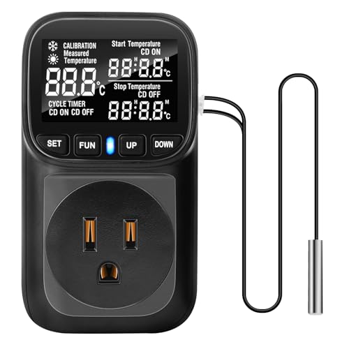 1800W タット 7つの設定モード 温度制御ソケット爬虫類 ファン 水槽 タ 熱帯魚 ヒーター 水槽ヒーターの使用 暖房冷却制御 植物 育苗 温度補正 (-40~120℃) 黒