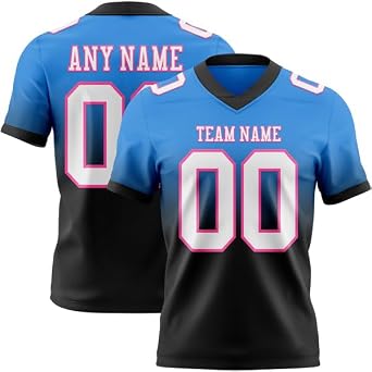 Personalized Football Jerseys, Footballs Jersey Custom Name, Powder Blue White Black-Orange Mesh Fade