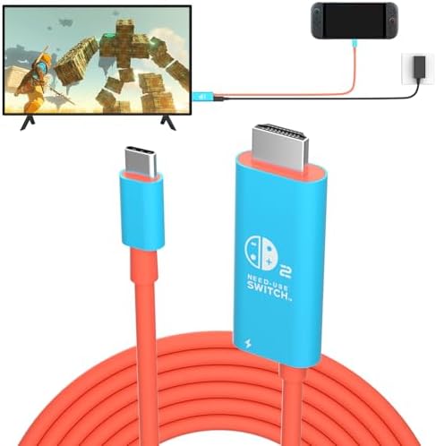 Switch 2 Dock HDMI Cable,Portable Travel TV Adapter with 4K@60Hz for Switch2/ Switch OLED/Steam Deck/Rog Ally/Xbox Ally X/Legion Go, 100W PD in with 6.6 FT Charging USB C to HDMI Cable