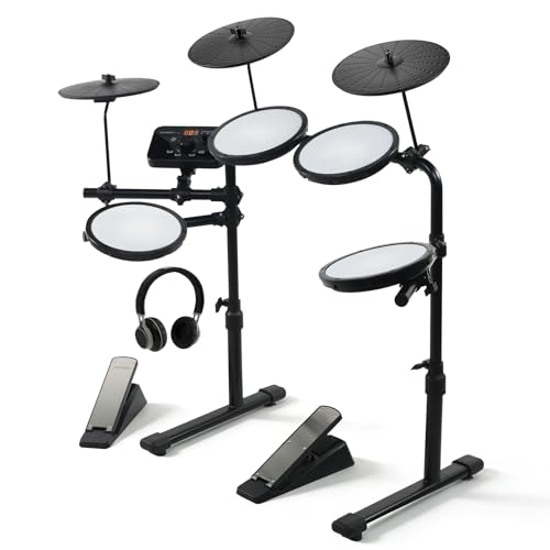 MOSEN Electric Drum Set with 4 Quiet Drum Pads, 2 Pedal, Sticks, Headphone, Electronic Drum with 195 Sounds, 20 Drum kits for beginners, MED-X1