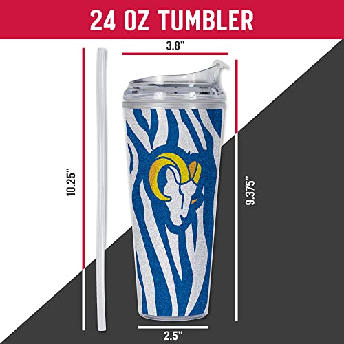 Image of Rico Industries NFL Football Glitter 24oz Acrylic Glitter Tumbler with Hinged Lid, Officially Licensed Double Wall Tumbler with Straw