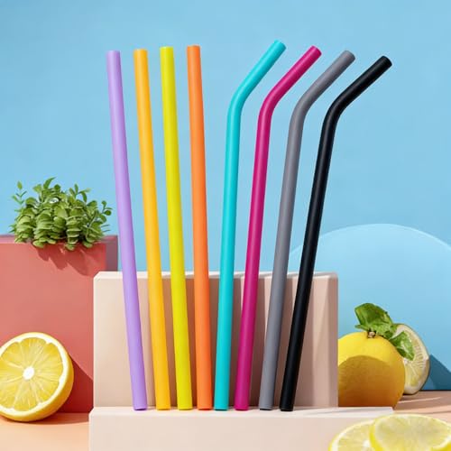 AMZSOCKETS Reusable Silicone Straws with Cleaning Brush Food-Grade Certified Silicone Flexible Soft Straws Suitable for 30oz and 20oz Tumblers Easy to Clean (Multi-Color)
