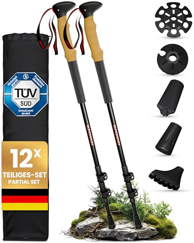 ALPENWERT Wanderstöcke [Aluminium] Walking Stöcke für Damen und Herren - Teleskop Trekkingstöcke mit Korkgriff zum Wandern, Nordic Walking und Skitouren (Aluminium)
