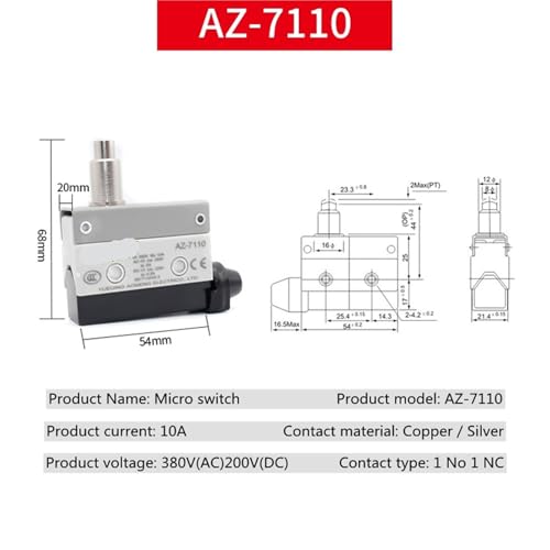 Interruptor de límite AZ-7110 de palanca con rodillo de cobre de 10A y 380VAC 2