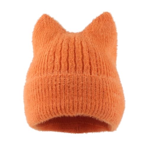 yolrdiw Cute Cat Ear Beanie Knitted Fuzzy Hat Y2k Accessories Grunge Emo Stuff Orange
