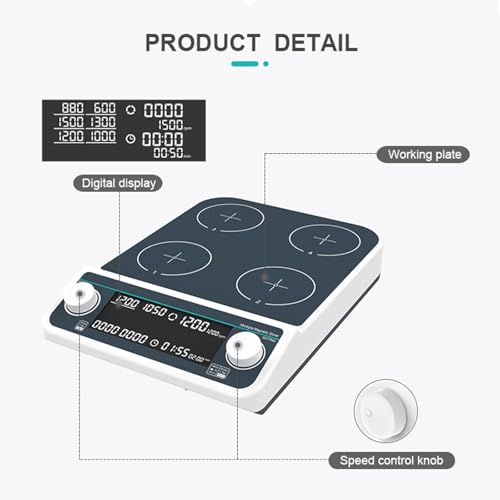 Agitador magnético con pantalla LED, velocidad ajustable (50-1500 RPM) y temporizador (1 minuto - 19H 59M), control de sincronización/sincronización