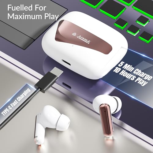 Image of AROMA TWS8 Harmony V5.4 True Wireless Earbuds - Chrome White | 60H Playtime, ENC, Fast Charging, Heavy Bass, Bluetooth