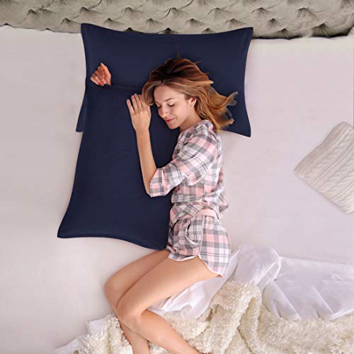 Taies d'oreiller bleu marine en microfibre brossée PiccoCasa lot de 2 avec fermeture Éclair - 5