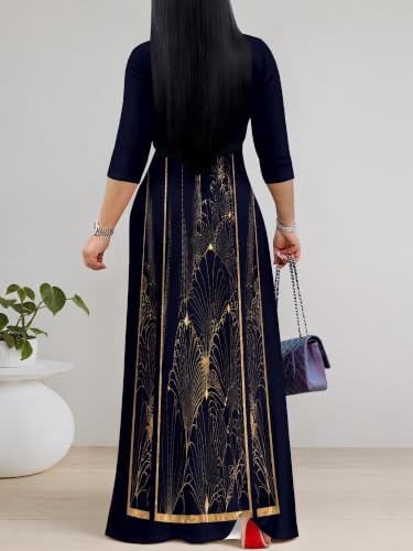 Image of Women's 3 /4 Sleeve Maxi Dress with Pockets