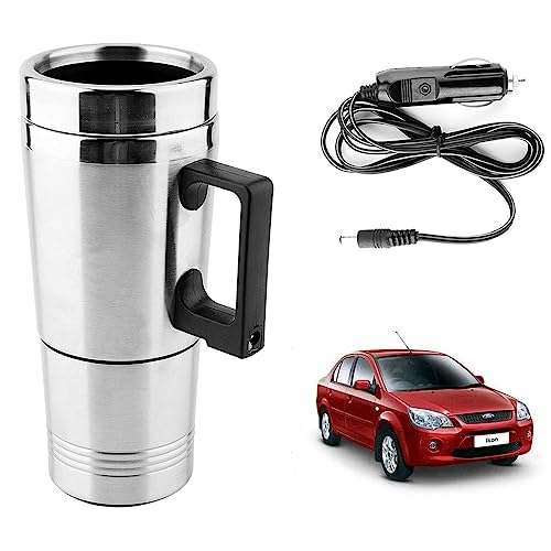 Image of Oshotto 12V Stainless Steel Car Heating Kettle /Mug, Travel Friendly electric Tea /Coffee maker Compatible with Ford Ikon (300ml) - Silver