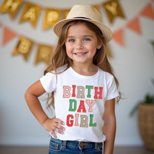 IZYJOY Birthday Girl Shirts Toddler 2nd 3rd 4th 5th 6th Birthday Glitter Patch T-Shirt Bday Outfit Short Sleeve Tee Tops2