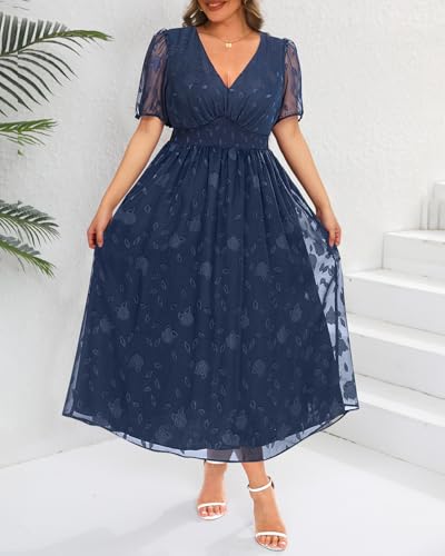 Women Plus Size Summer Dress - Easter Spring Floral Wedding Guest Maxi Long Dress3