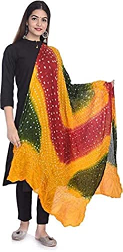 Image of PK HUB Women's Jaipuri Rajasthani Art Silk Bandhej Bandhani Dupatta