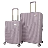 Jessica Simpson Abilene 2-Piece Set (20' & 28') Expandable 8-Wheel Spinner Large Checked Luggage Suitcase, Elderberry