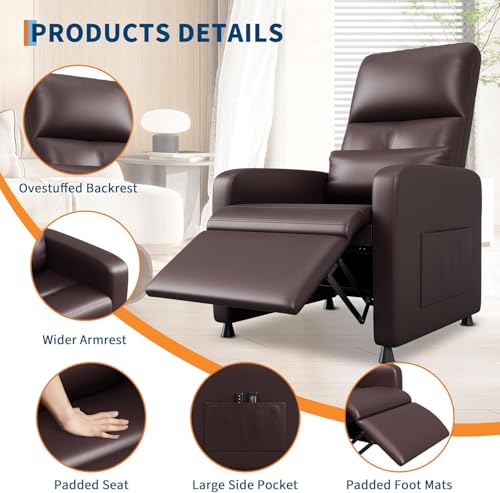 Sillón reclinable eléctrico piel sintética Marrón miniatura 3