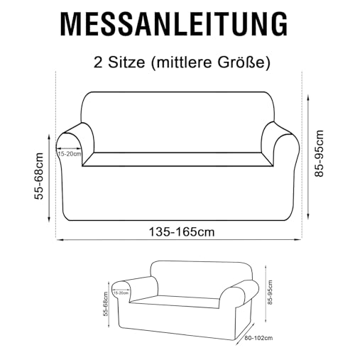 BellaHills Stretch Sofabezug 2 Sitzer (135-165cm), Sofaschoner rutschfest Mit Armlehne, Waschbare Couch Überzug, Decke Sofa Schutz Für Haustiere, Sand