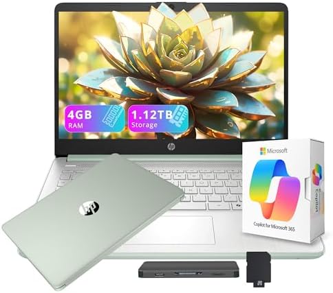 HP Flagship 14″ HD Student&Business Laptop with AI Copilot, 13th Gen Intel 4-Core, 4GB RAM, 1.12TB Storage (128GB UFS + 1TB Docking Station), 1 Year Office 365, Wi-Fi 6, Win 11 S, Willow Green HP Flagship 14″ HD Student&Business Laptop with AI Copilot, 13th Gen Intel 4-Core, 4GB RAM, 1.12TB Storage (128GB UFS + 1TB Docking Station), 1 Year Office 365, Wi-Fi 6, Win 11 S, Willow Green