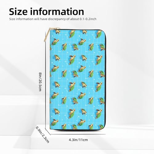 Leather Thin Slim Wallets for Women & Men - Cartoon Turtle Cute Print Card Wallet Holder with Zipper2