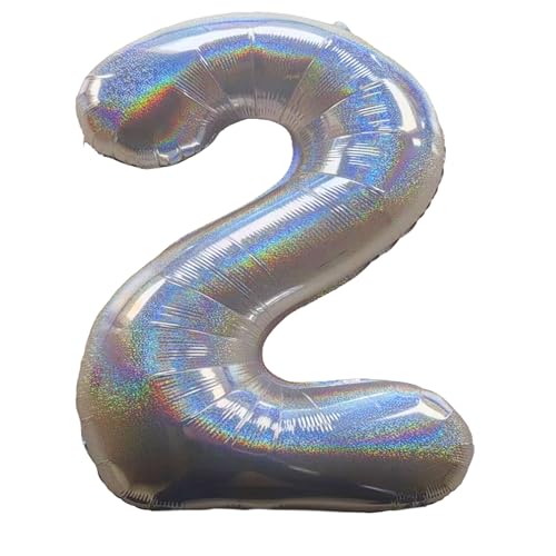 Jonhamwelbor 40 Inch Laser Silver Number 2 Balloon Foil Mylar Giant Balloon for Birthday Anniversary Party Decoration