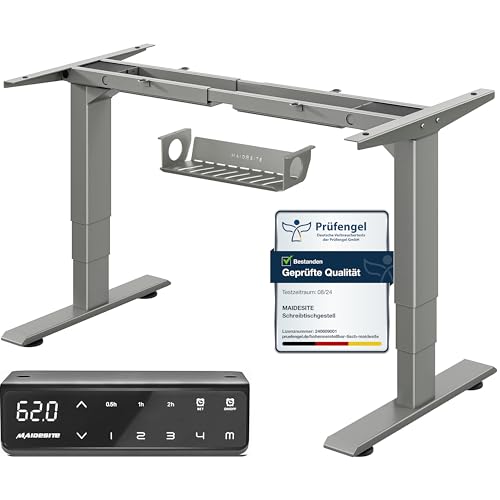 MAIDeSITe höhenverstellbarer Schreibtisch elektrisch mit 2 starken Motoren, tischgestell höhenverstellbar 3-stufige sowie auch 4 Memory-Steuerung mit Sitz-Steh-Erinnerungs - T2 Pro Plus Grau