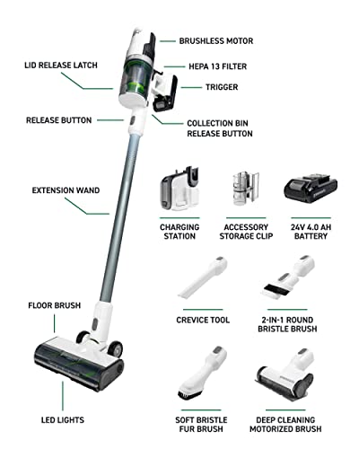 Greenworks 24V Brushless Cordless Stick Vacuum, Lightweight, Handheld, Pet, Anti-Allergen Hepa Filtration, Hard Floor, Carpet, Car, 4Ah Battery, And 30-Minute Charge Time (White) #TOP3