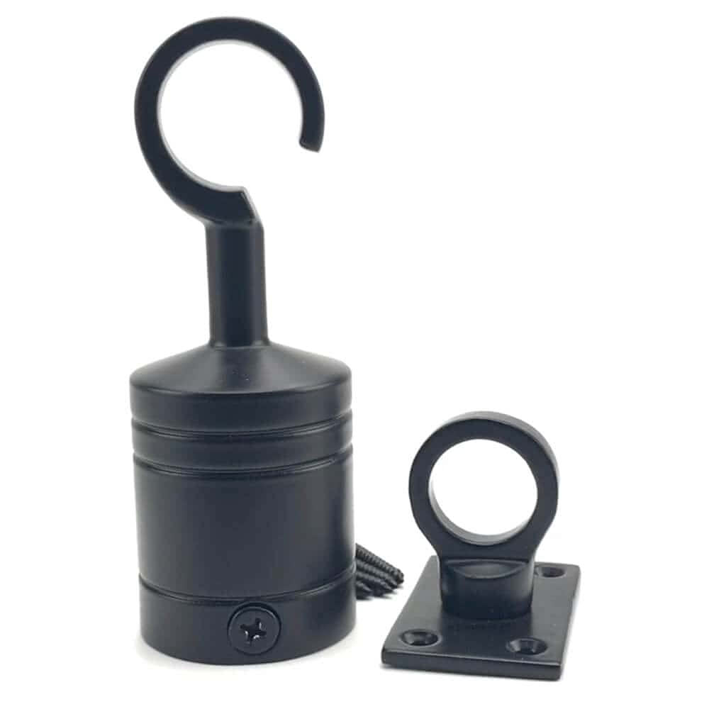 RopeServices UK 32mm Powder Coated Black Decking Rope Hook and Eye Plate, Deck Post End Fixing Post Fitting