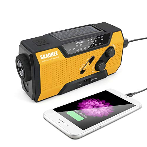 Get Discount Offer Saachee Solar Radio: Hand Crank Portable Radio, NOAA Weather Radio for Household and Outdoor Emergency with AM/FM, LED Flashlight, Reading Lamp, 2000mAh Power Bank USB Charger and SOS Siren/Flashing!