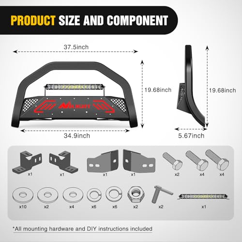 Image of Nilight Bull Bar with Light Bar&License Plate Hole Compatible with Toyota Tacoma 2024 2025 2026 Truck Brush Guard, Front Bumper Push Bar w /Grille Skid Plate Light Mount