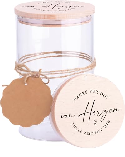 MOAZIFI Abschiedsgeschenk Erzieherin, Vorratsglas 850 ml, Abschiedsgeschenk Kollegen und Erzieherin Geschenk mit Holzdeckel, Anhänger, Geschenk für Lehrer, Pädagogen und Kollegen