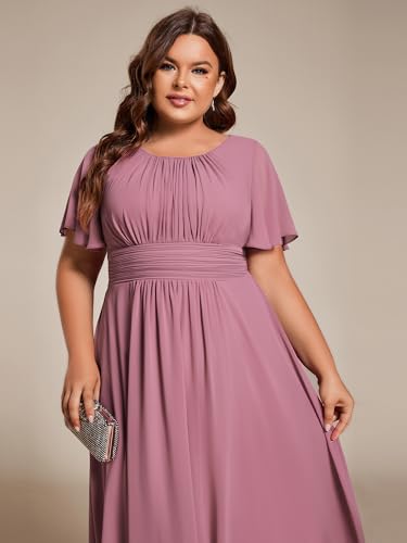 Image of Ever-Pretty Women's Plus Size Formal Wedding Guest Dresses for Curvy Women A Line Chiffon Midi High Low Cocktail Dress