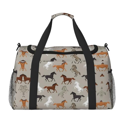 Sac de voyage grande capacité pour le week-end et le sport, imprimé cheval mignon noir