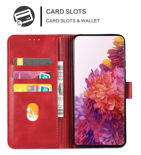 GIOPUEY Leder Hülle Kompatibel mit Telekom T Phone 3, All Inclusive Flip Leder Case Cover, 3 Kartenfach, Handyhülle mit Standfunktion - Red