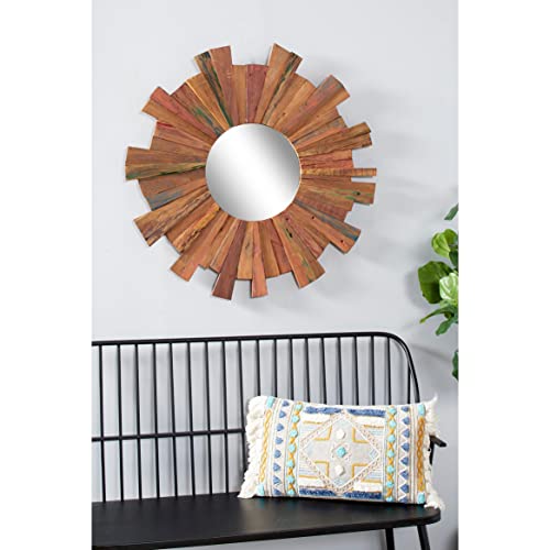 Unknown1 Large Eclectic Brown Reclaimed Wood Round Wall Mirror 35.5" 36 X 2 36round Beach