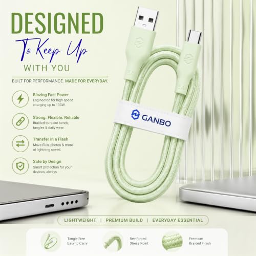 Image of 100W USB-A to USB-C Cable, 1.2M | 5A Fast Charging | USB 3.0 Data Cable | 10,000+ Bend Lifespan | Type-C Charging Cable for All Android and IOS Smartphones and USB-C Devices (Green)