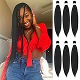 20 Inch 1b Braiding Hair Pre Stretched Black Braiding Hair Extensions for Braids Yaki Straight Prestretched Braiding Hair Hot Water Setting Synthetic Bundles(1B, 6 Packs, 20 Inch)