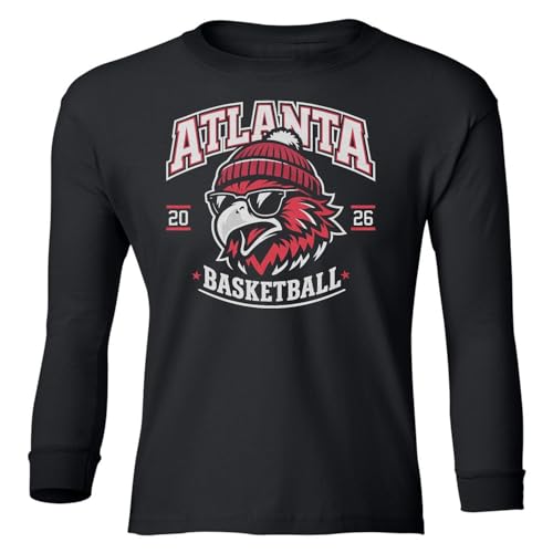 Falcon-Inspired Cool Bird Graphic - Atlanta Tribute Youth Long Sleeve T-Shirt (Black, Youth Small)