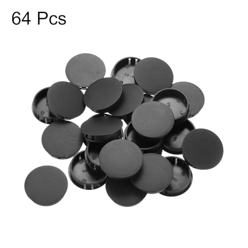 Image of MECCANIXITY 64PCS 42mm /1.65 inch Black Plastic Hole Plugs, Flush Type Panel Hole Plugs Insert End Caps for Locking Hole Tubes Furniture Cabinet