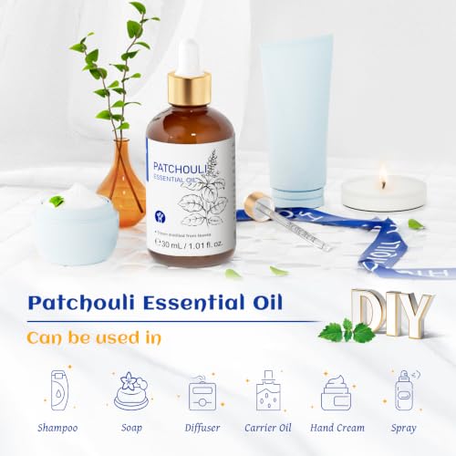 Image of HIQILI Patchouli Essential Oil, for Diffuser, Homemade Perfume, Skin Care, Aromatherapy, Gift for Hippie Friend-30ML